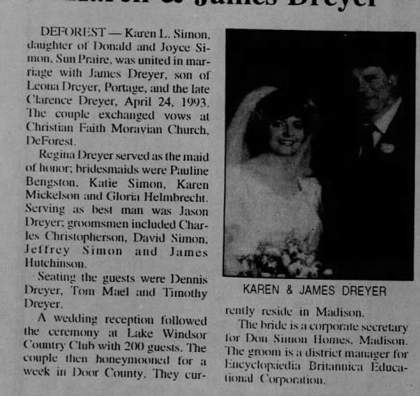 Dreyer, James R Simon Karen L Wedding 27 Jun 1993